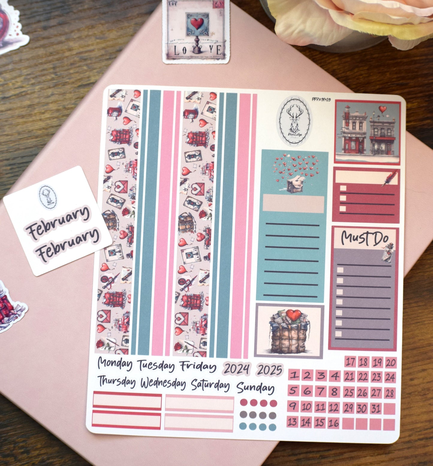 Plum Paper 7x9 Monthly Header Sheet Planner Stickers #19, Traveling Love Letter