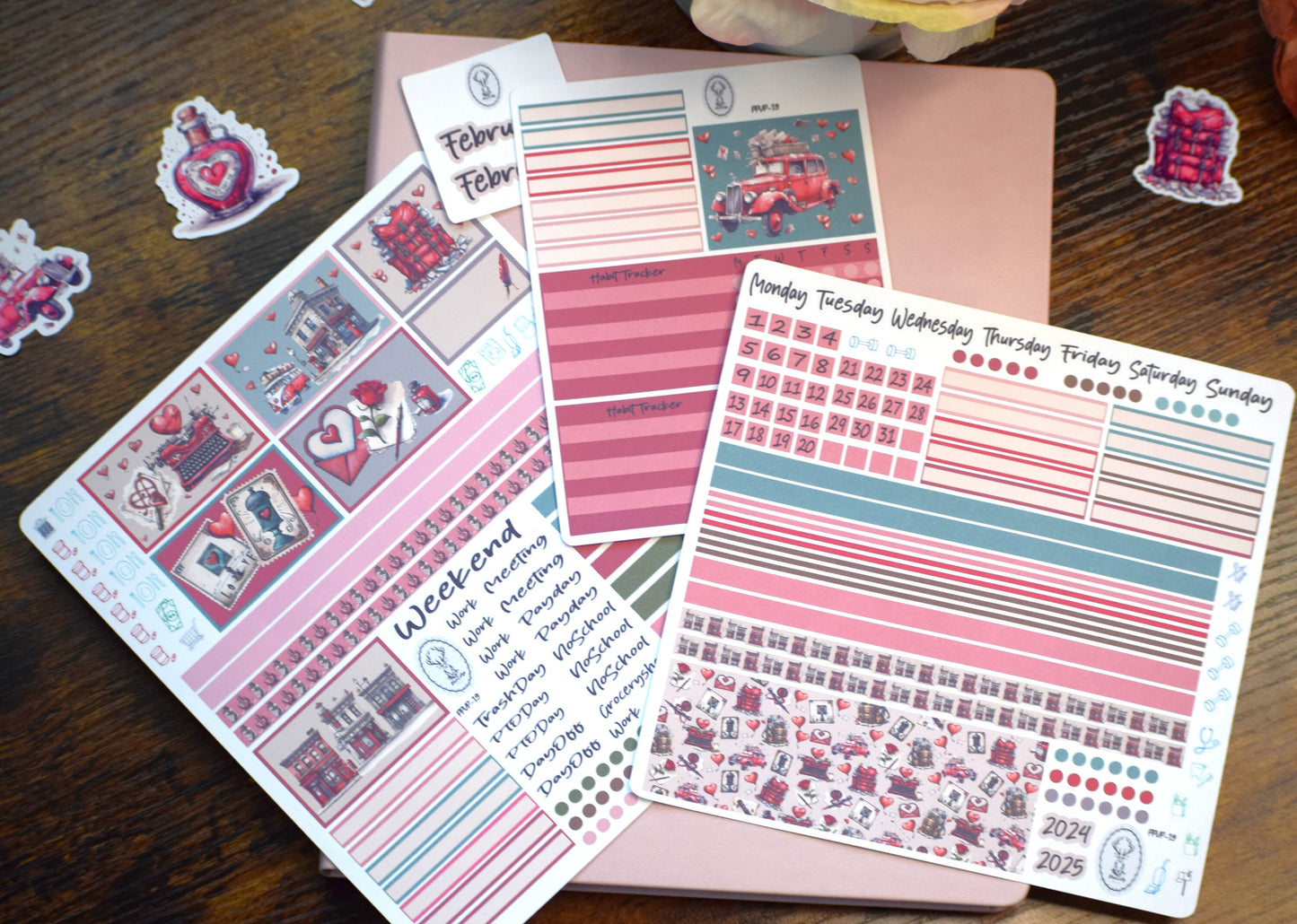 Plum Paper 7x9 Vertical Priorities Weekly Planner Sticker Kit #19, Traveling Love Letter