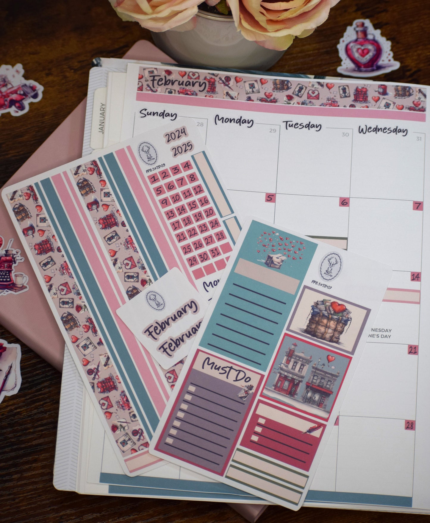Plum Paper 8.5x11 Monthly Header Sheet Planner Stickers #19, Traveling Love Letter