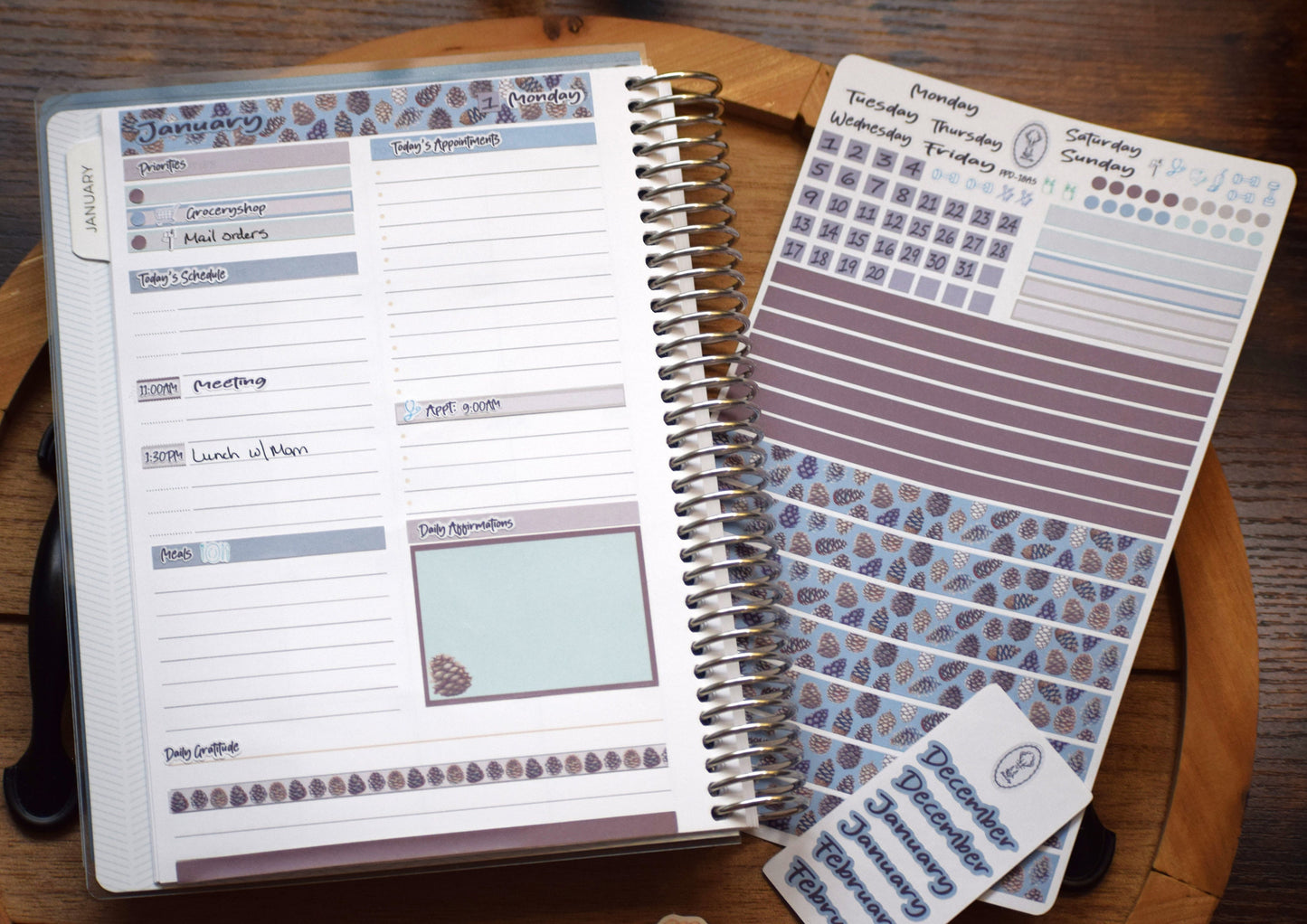 Plum Paper A5 Daily Weekly Planner Sticker Kit #18, Winter of Pinecones