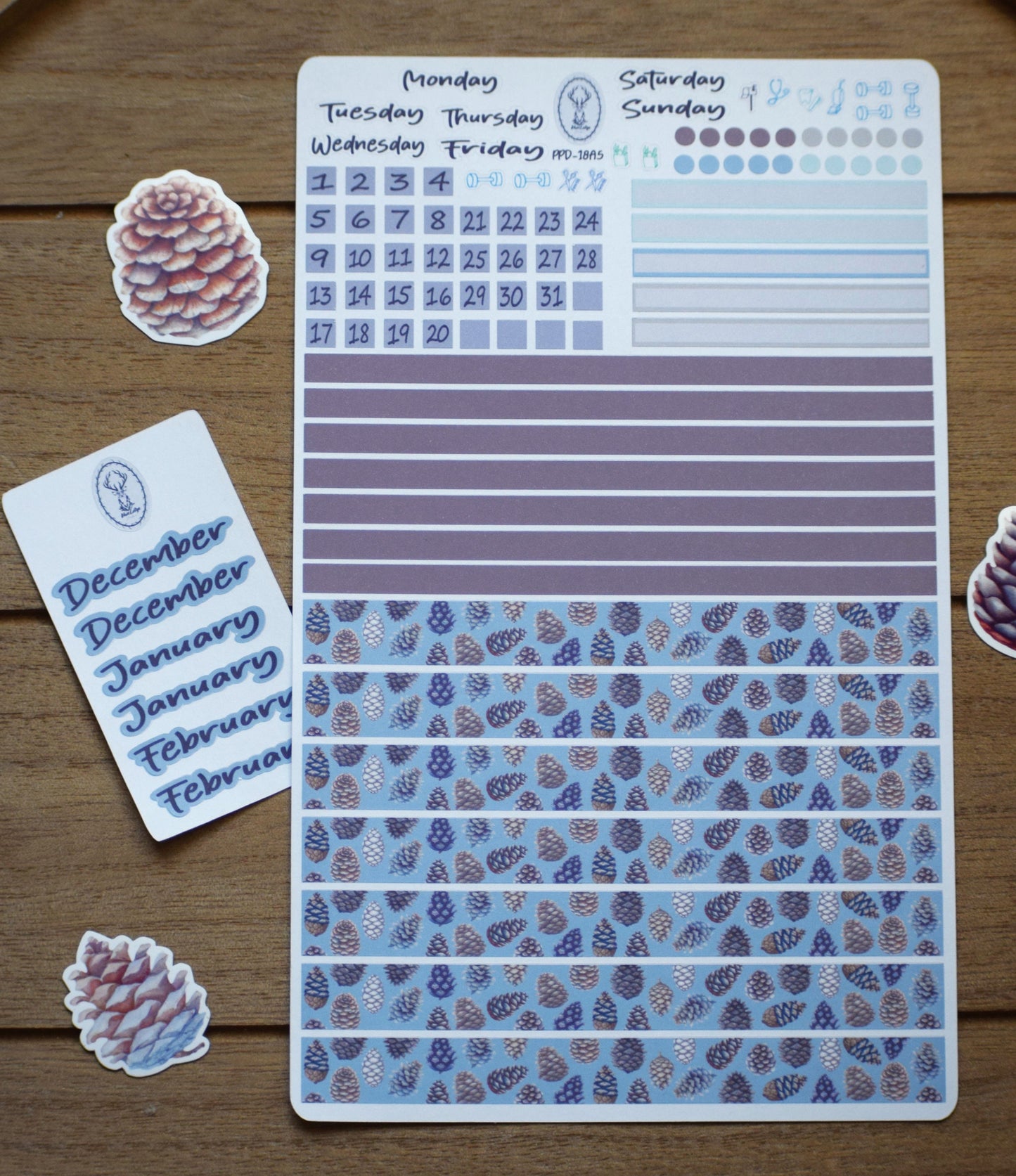 Plum Paper A5 Daily Weekly Planner Sticker Kit #18, Winter of Pinecones