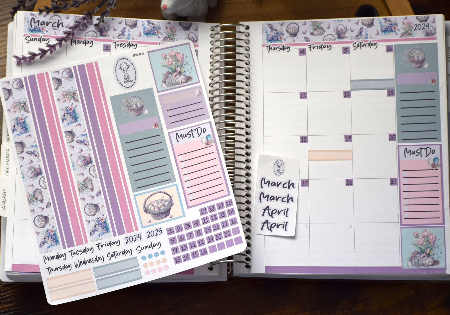 Plum Paper Monthly Header Sheet Planner Stickers #3, Easter