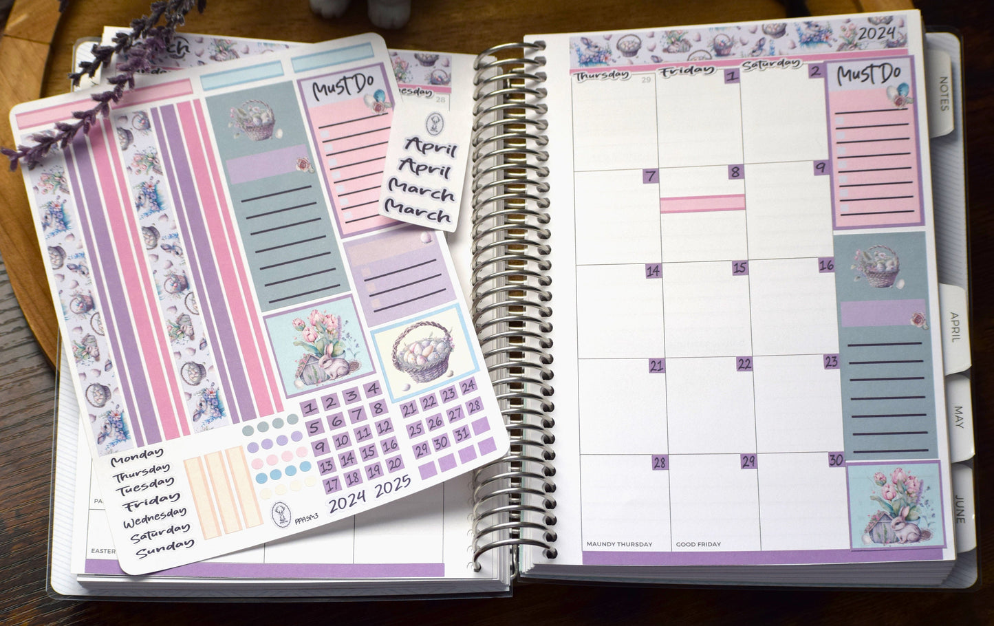 Plum Paper Monthly Header Sheet Planner Stickers #3, Easter