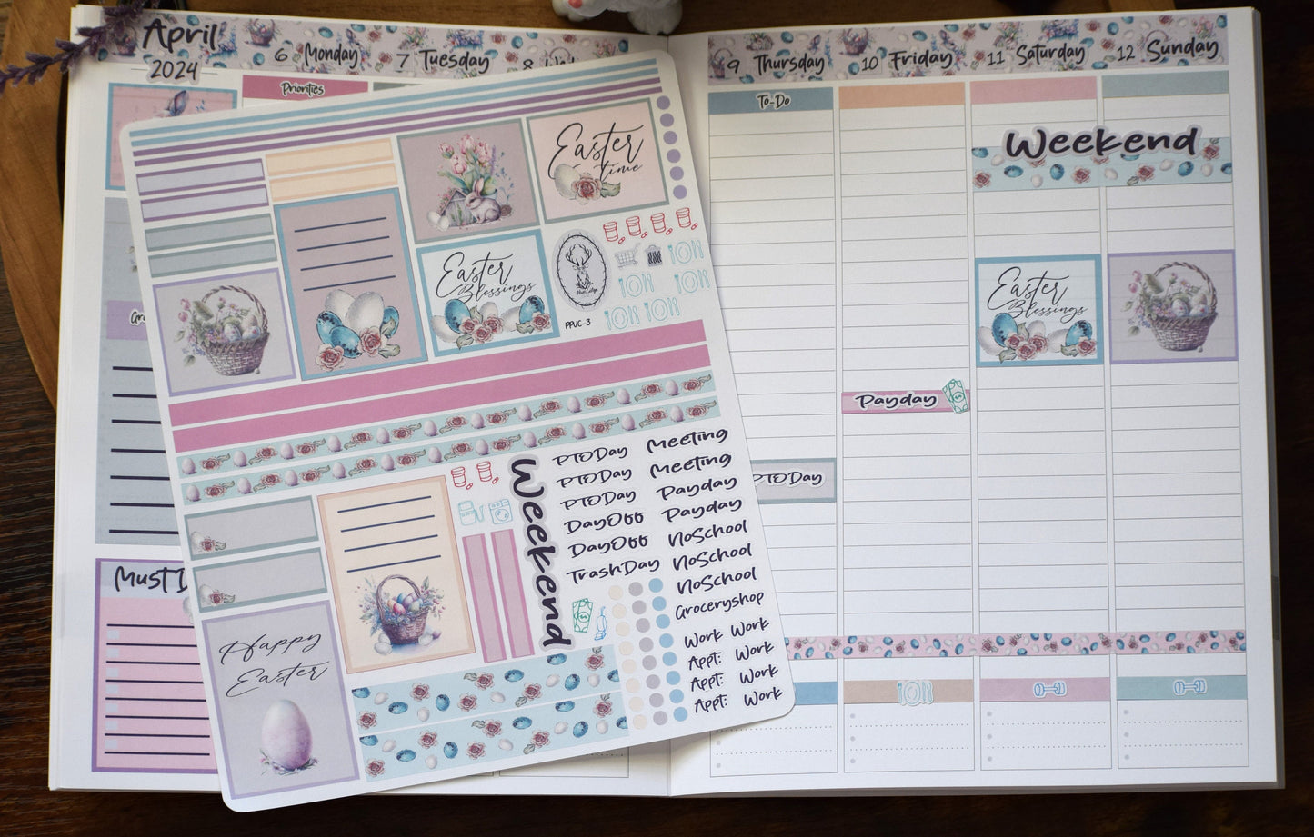 Plum Paper 7x9 Vertical Columns Weekly Planner Sticker Kit #3, Easter
