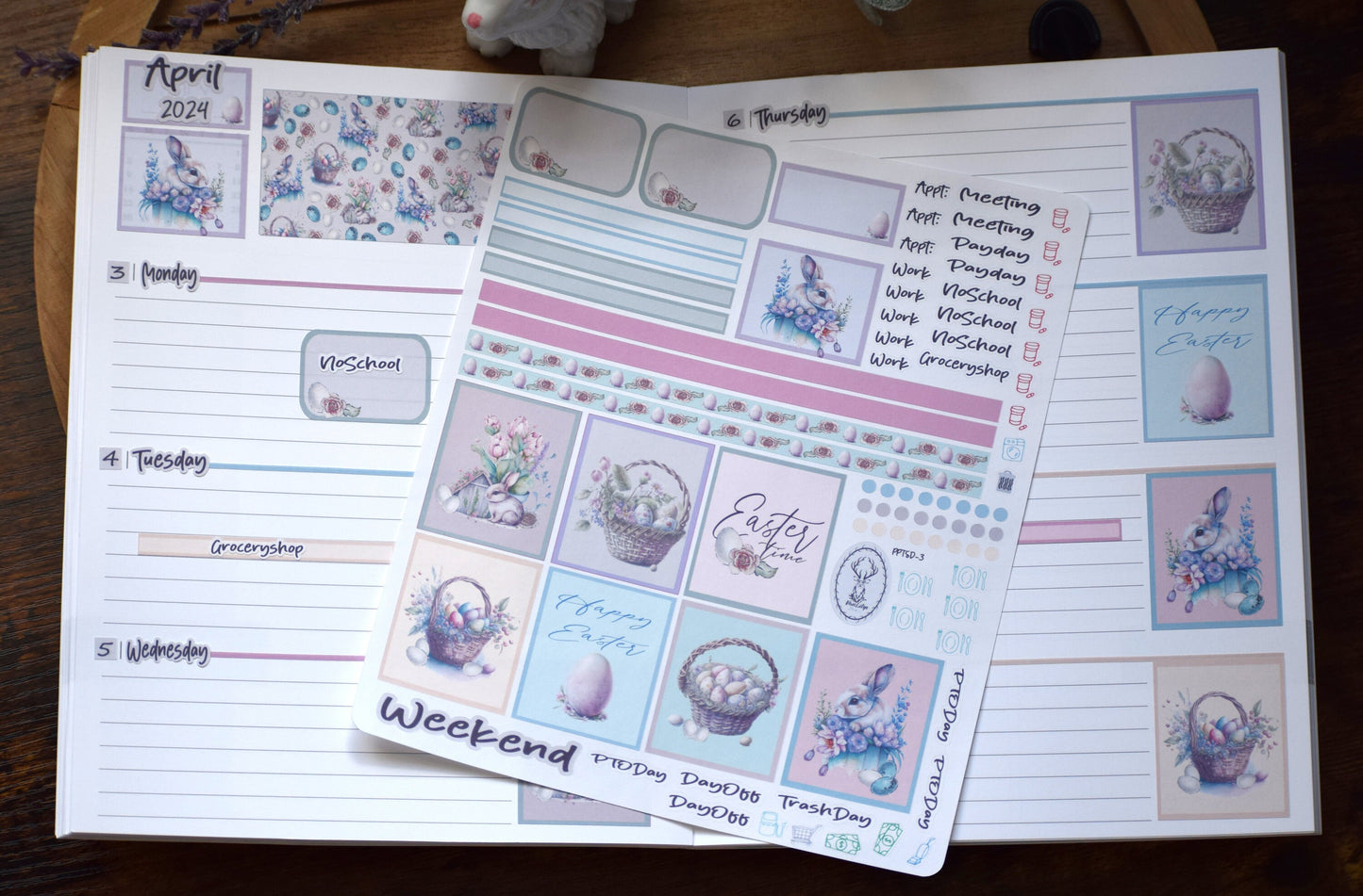 Plum Paper 7x9 Two Sided Days Weekly Planner Sticker Kit #3, Easter