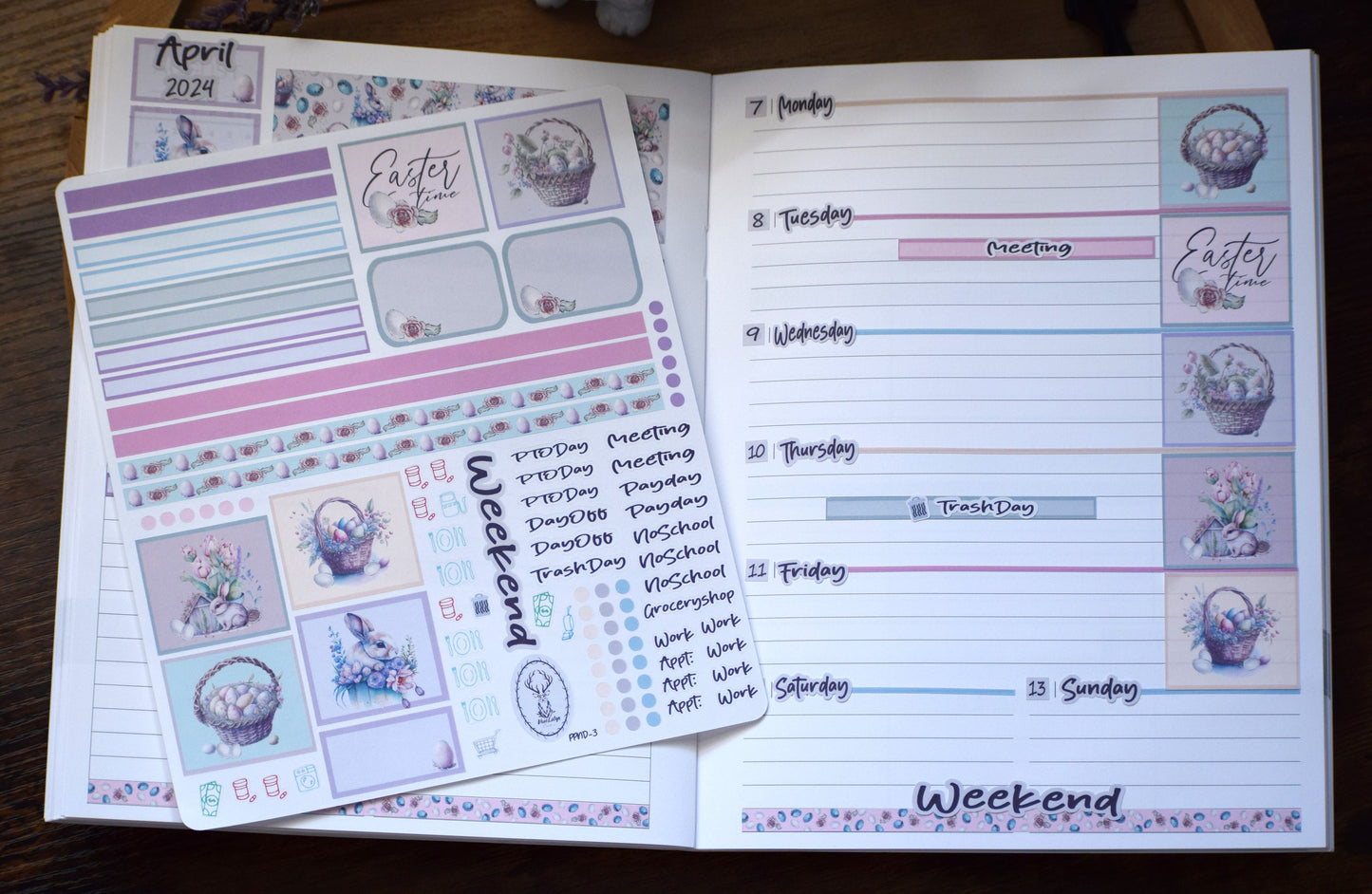 Plum Paper 7x9 Notes And Days Weekly Planner Sticker Kit #3, Easter