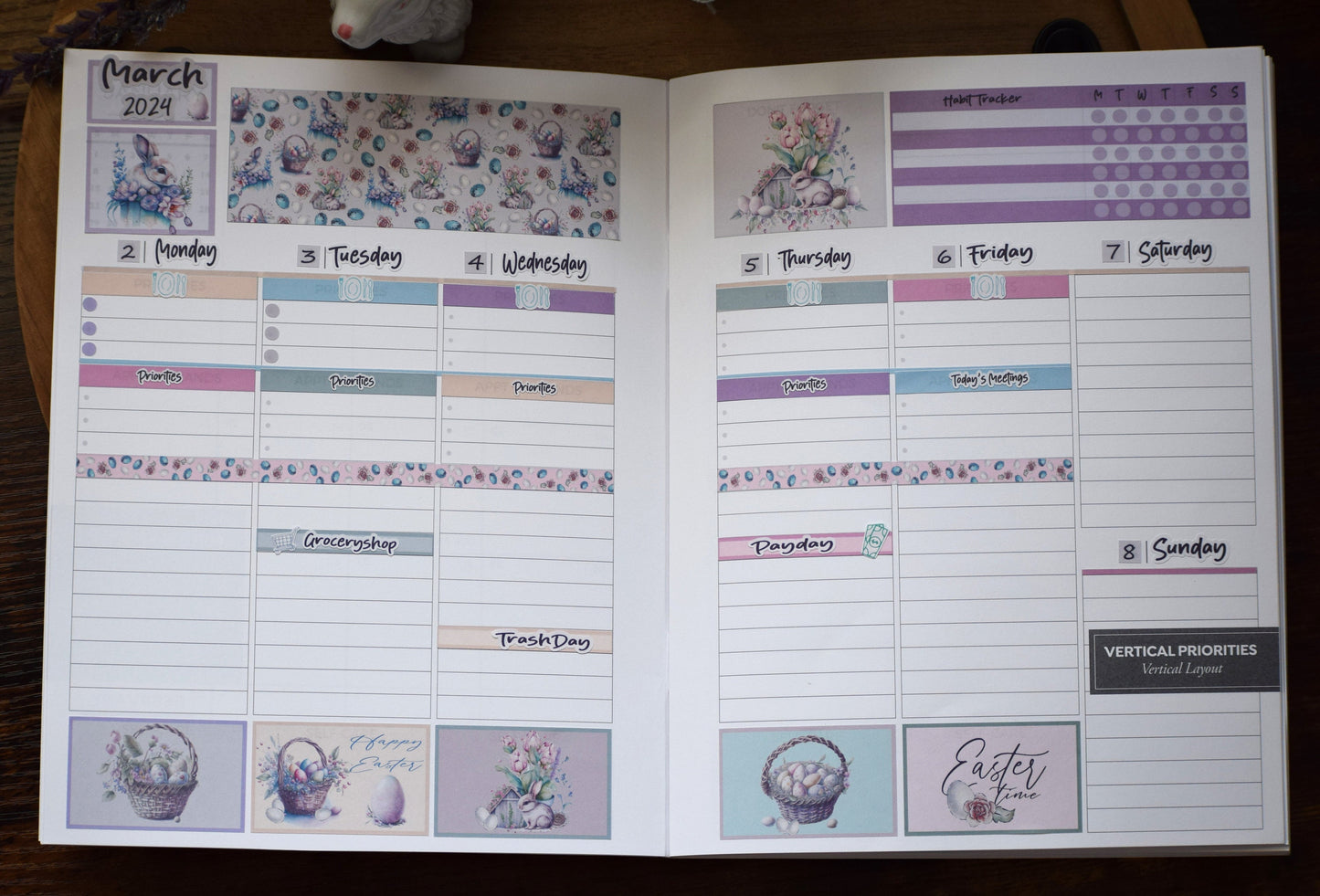 Plum Paper 7x9 Vertical Priorities Weekly Planner Sticker Kit #3, Easter