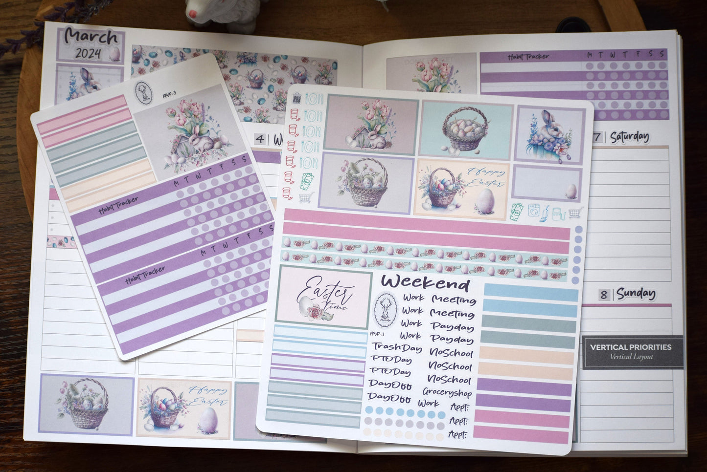 Plum Paper 7x9 Vertical Priorities Weekly Planner Sticker Kit #3, Easter