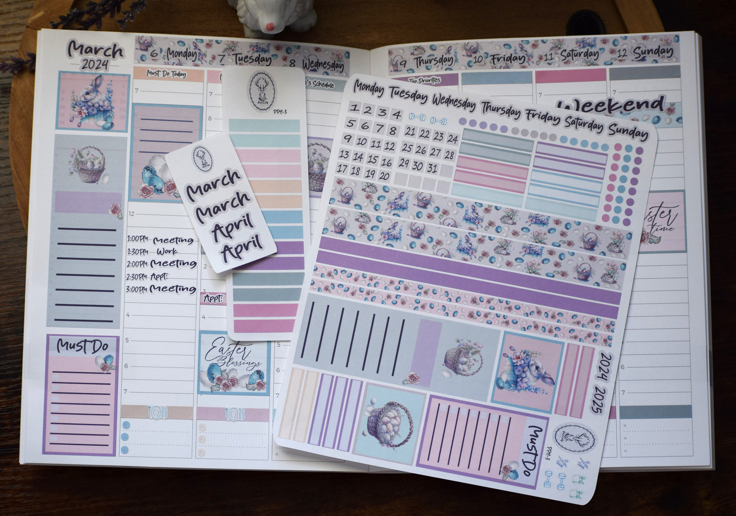 Plum Paper 7x9 Hourly Weekly Planner Sticker Kit #3, Easter