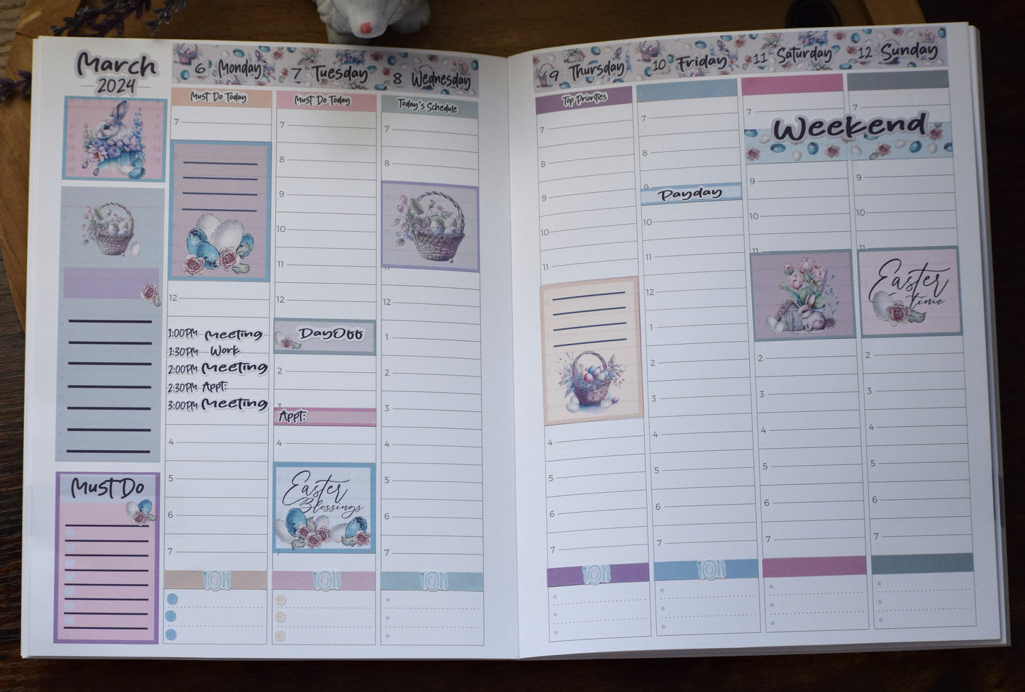 Plum Paper 7x9 Hourly Weekly Planner Sticker Kit #3, Easter