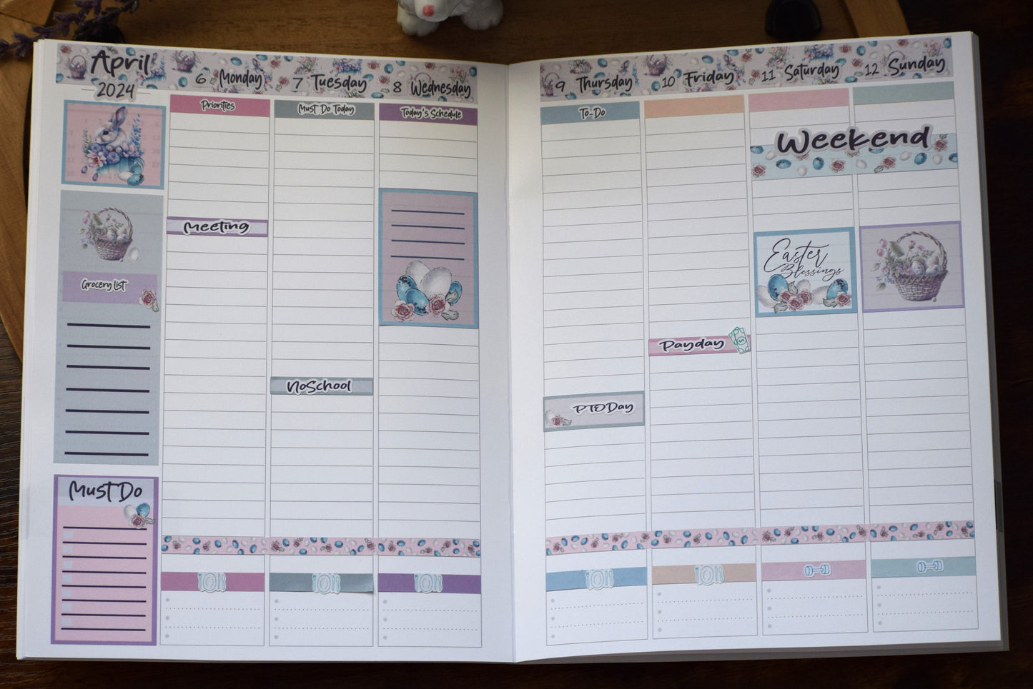 Plum Paper 7x9 Vertical Columns Weekly Planner Sticker Kit #3, Easter