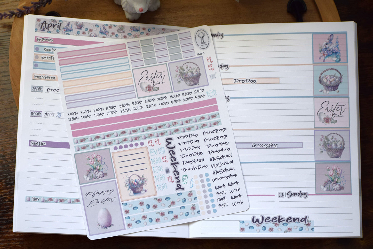 Plum Paper 7x9 Weekly Overview Weekly Planner Sticker Kit #3, Easter