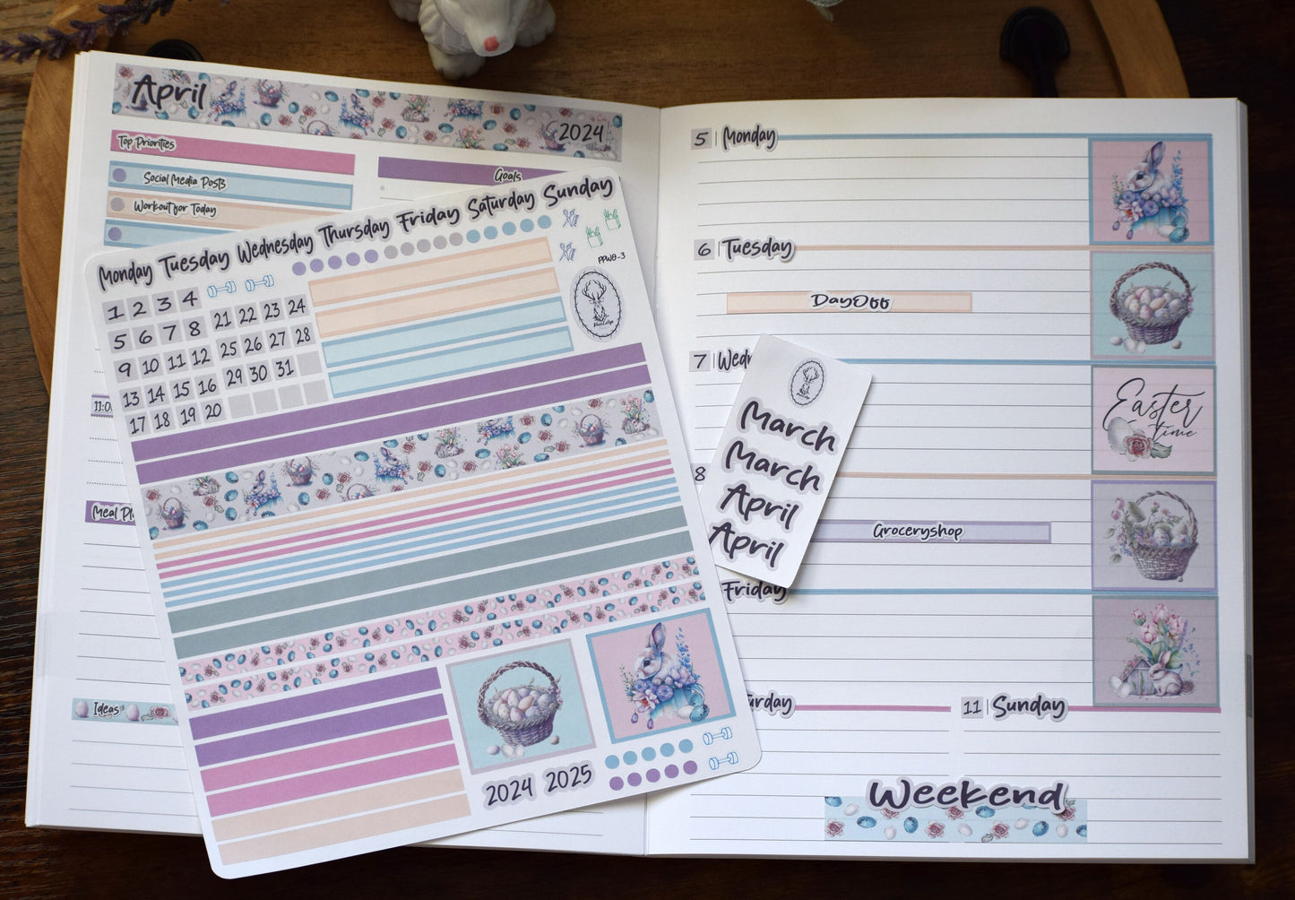 Plum Paper 7x9 Weekly Overview Weekly Planner Sticker Kit #3, Easter