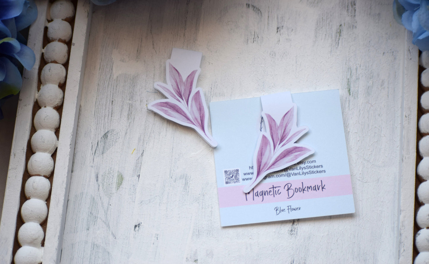 Magnetic Bookmarks, Blue Flower Theme