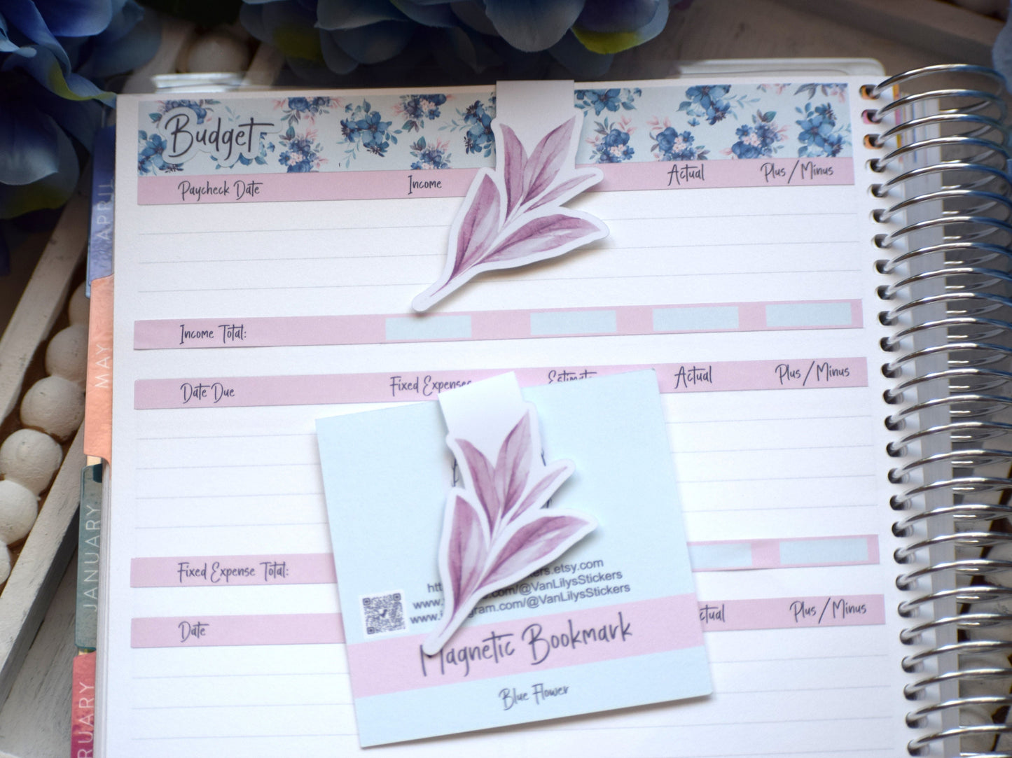 Magnetic Bookmarks, Blue Flower Theme
