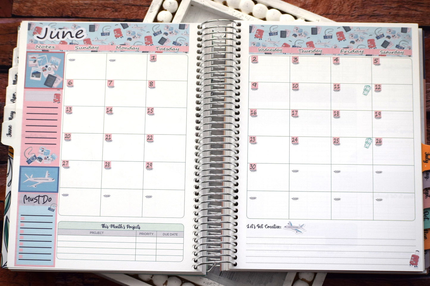 Monthly Header Planner Sticker Sheet for Erin Condren| TBM Live Rich Planners Travel Theme