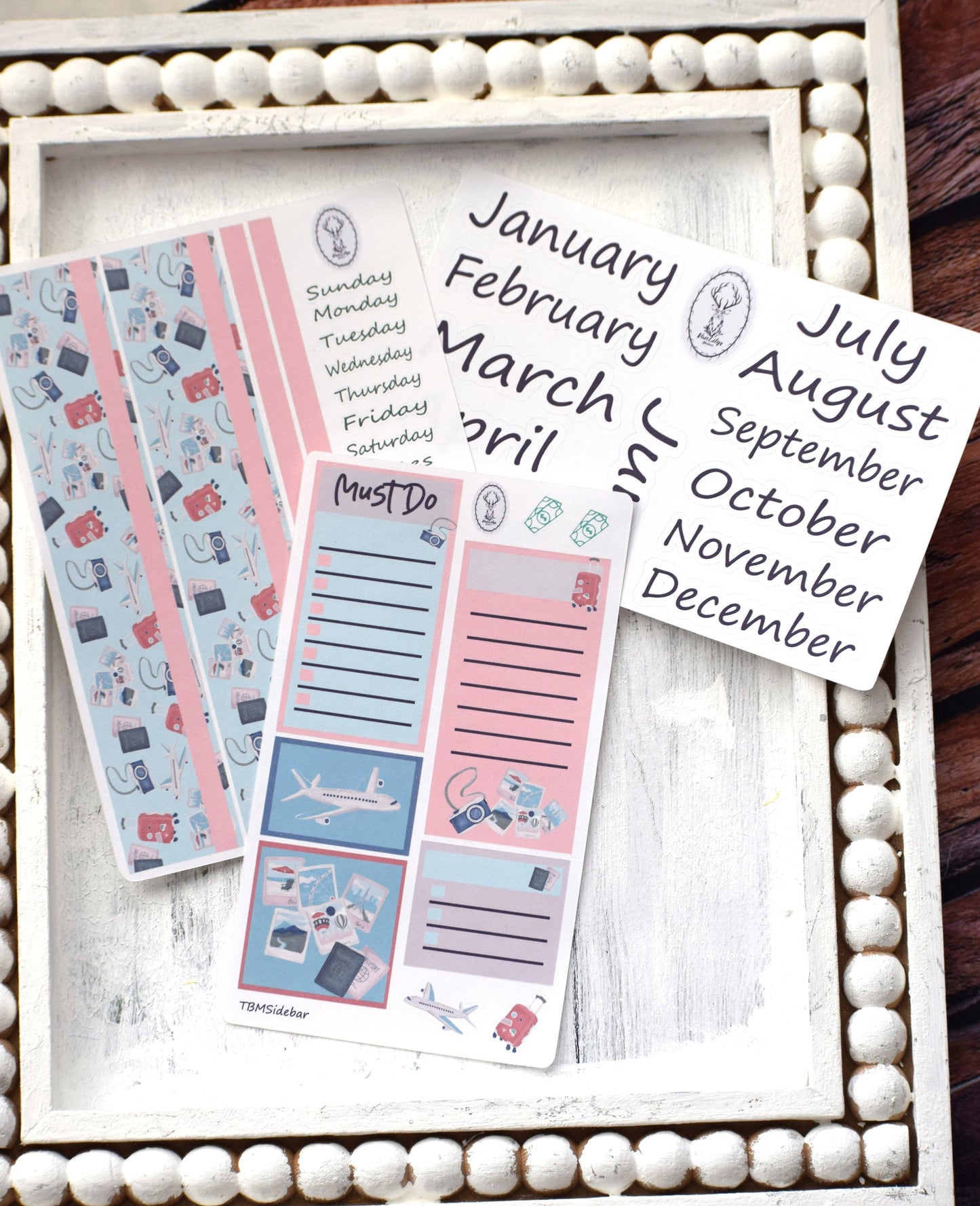 Monthly Header Planner Sticker Sheet for Erin Condren| TBM Live Rich Planners Travel Theme
