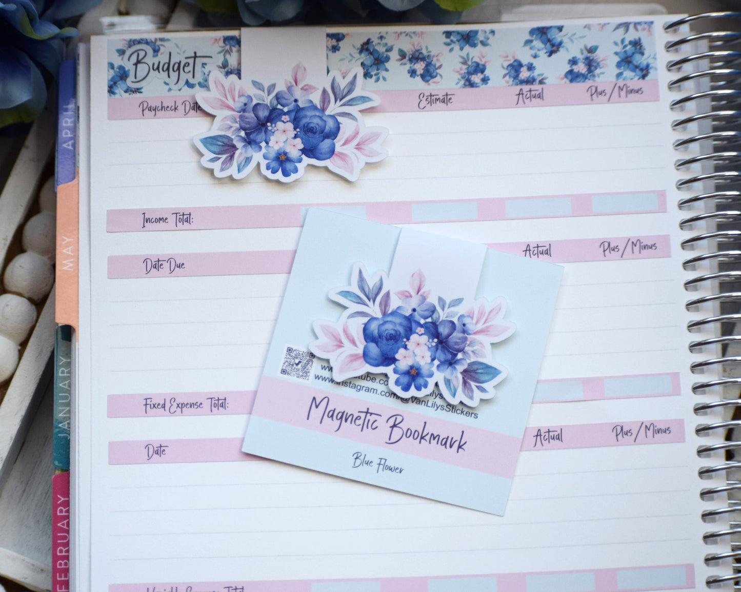 Magnetic Bookmarks, Blue Flower Theme