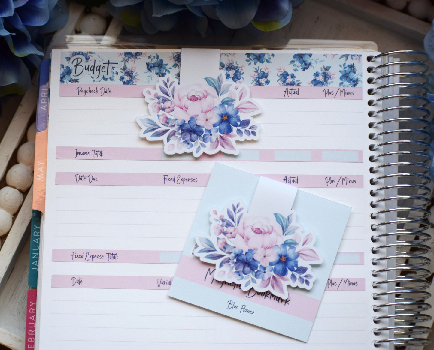 Magnetic Bookmarks, Blue Flower Theme