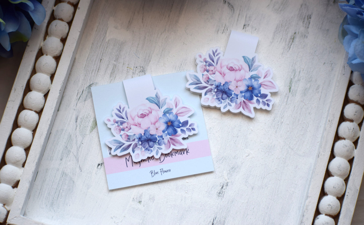 Magnetic Bookmarks, Blue Flower Theme