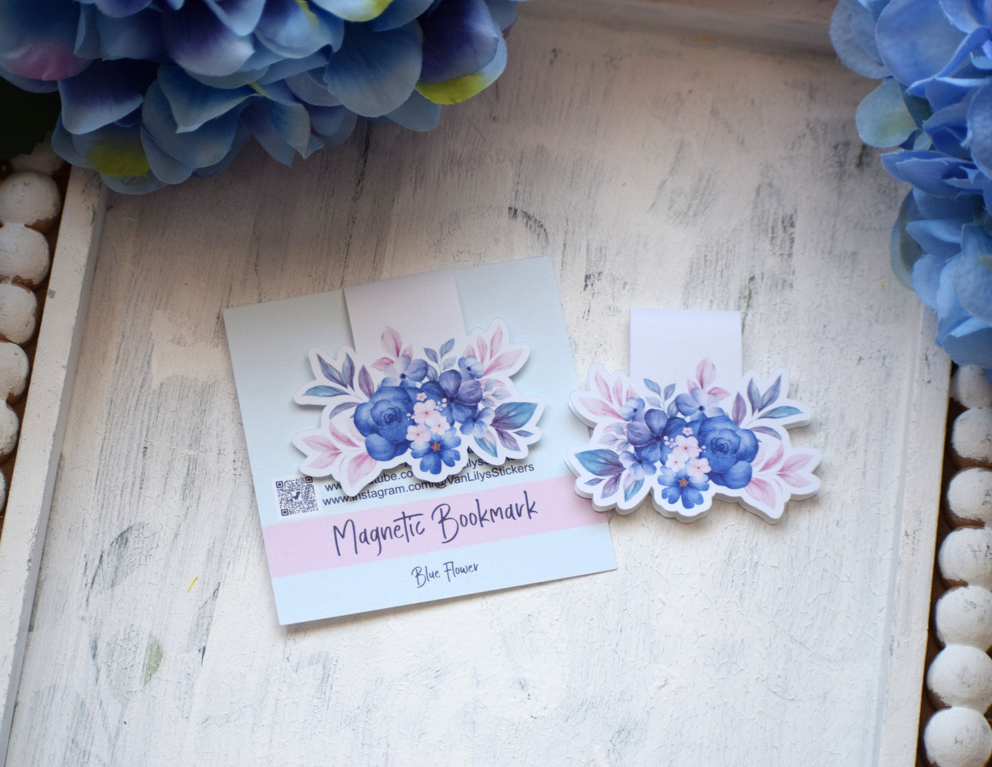 Magnetic Bookmarks, Blue Flower Theme