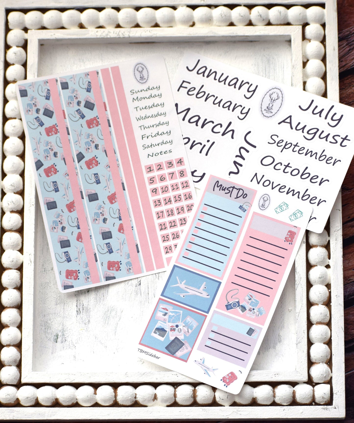 Monthly Header Planner Sticker Sheet for Erin Condren| TBM Live Rich Planners Travel Theme