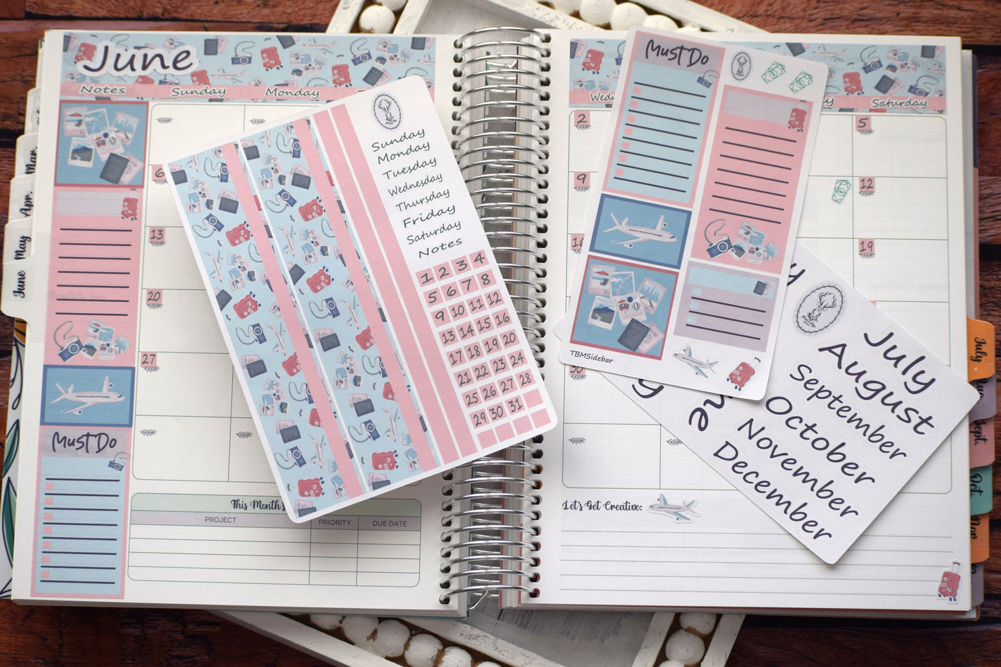 Monthly Header Planner Sticker Sheet for Erin Condren| TBM Live Rich Planners Travel Theme