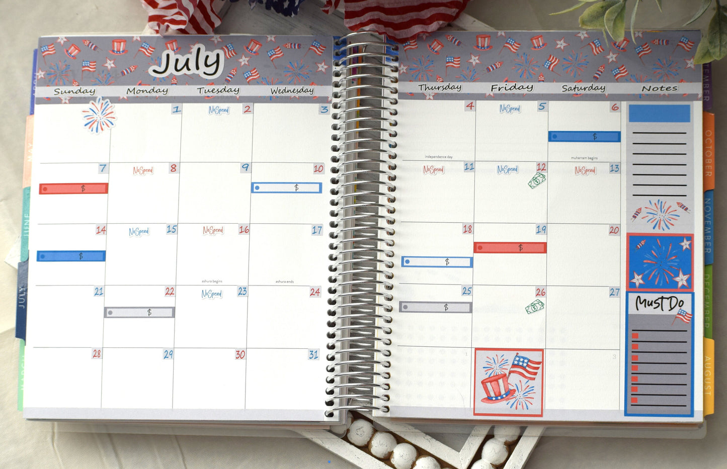 Monthly Header Planner Sticker Sheet for Erin Condren| TBM Live Rich Planners, 4th of July