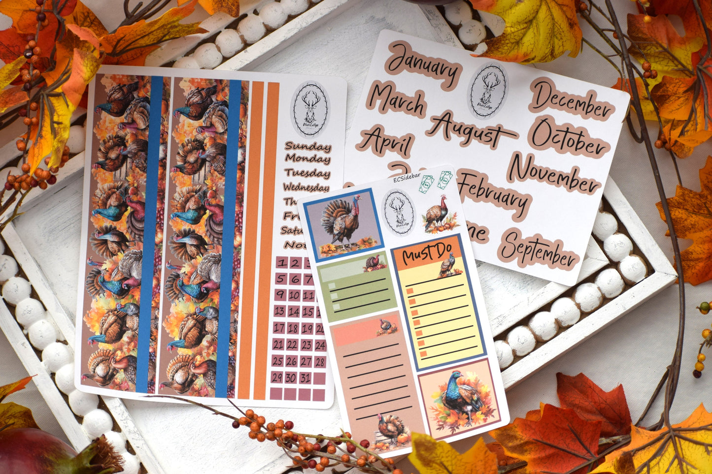 Monthly Header Planner Sticker Sheet for Erin Condren| TBM Live Rich Planners, Turkeys!