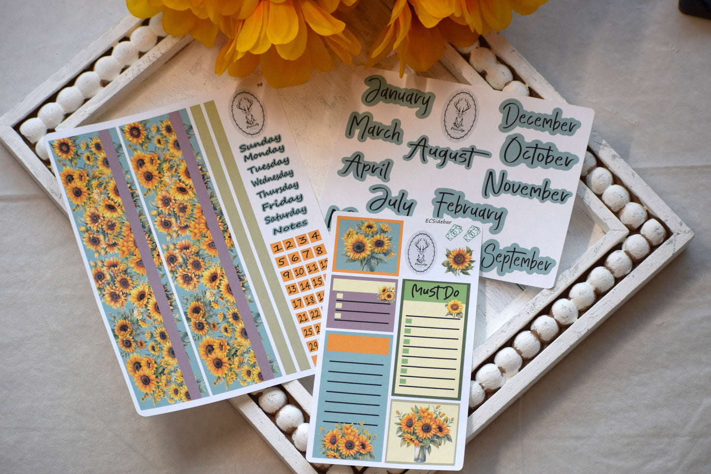 Monthly Header Planner Sticker Sheet for Erin Condren| TBM Live Rich Planners, Sunflowers