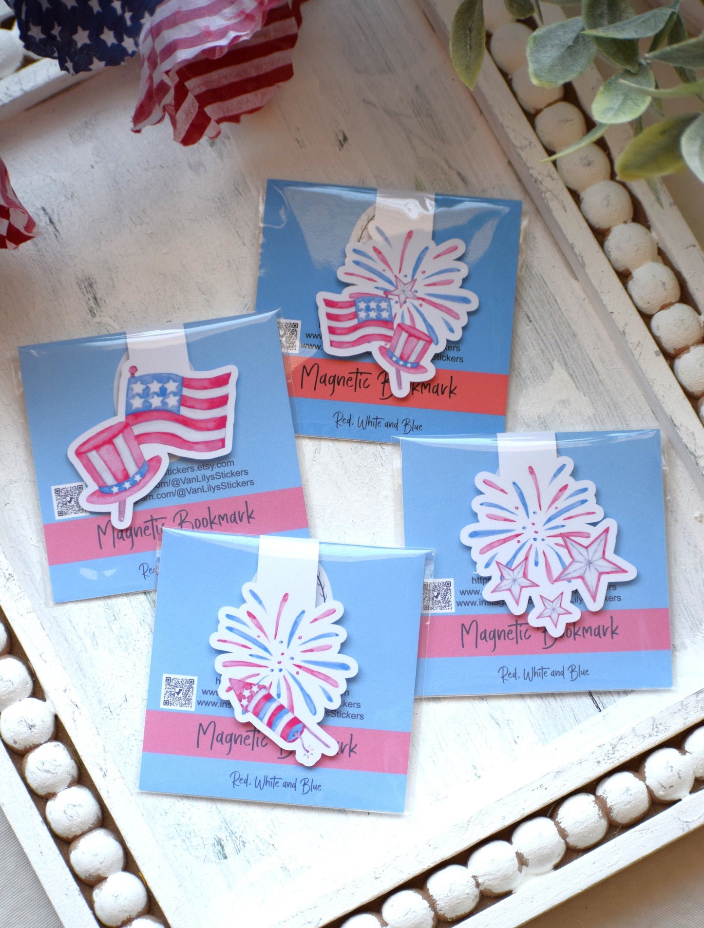 Magnetic Bookmarks, Red, White and Blue