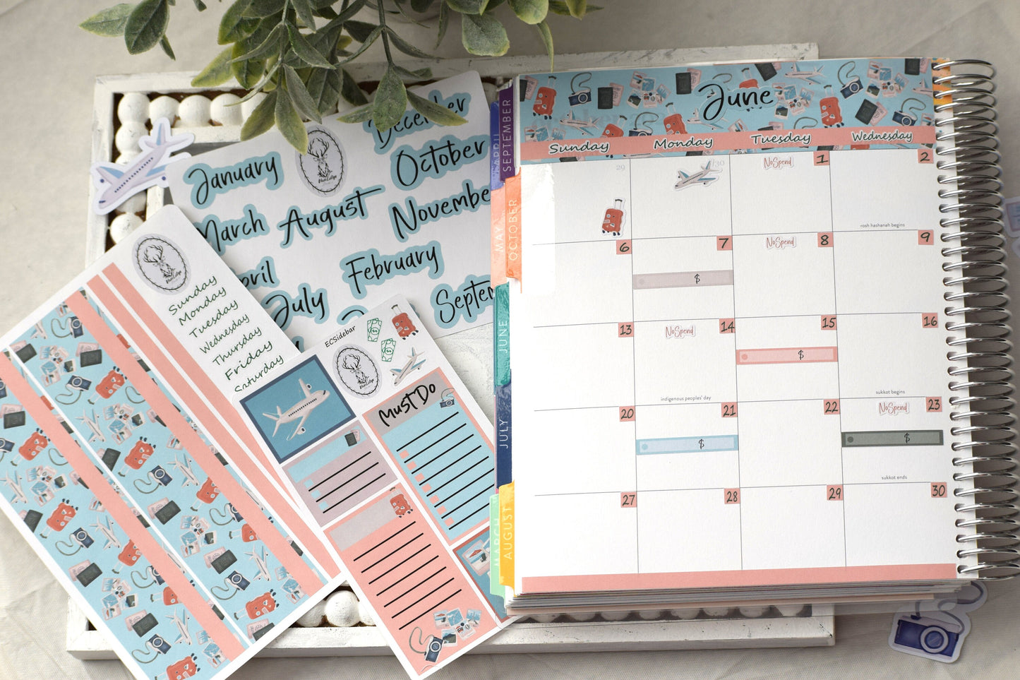 Monthly Header Planner Sticker Sheet for Erin Condren| TBM Live Rich Planners Travel Theme
