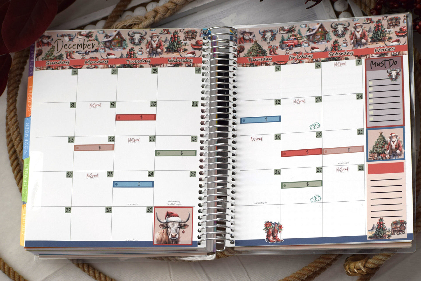 Monthly Header Planner Sticker Sheet for Erin Condren| TBM Live Rich Planners Western Christmas