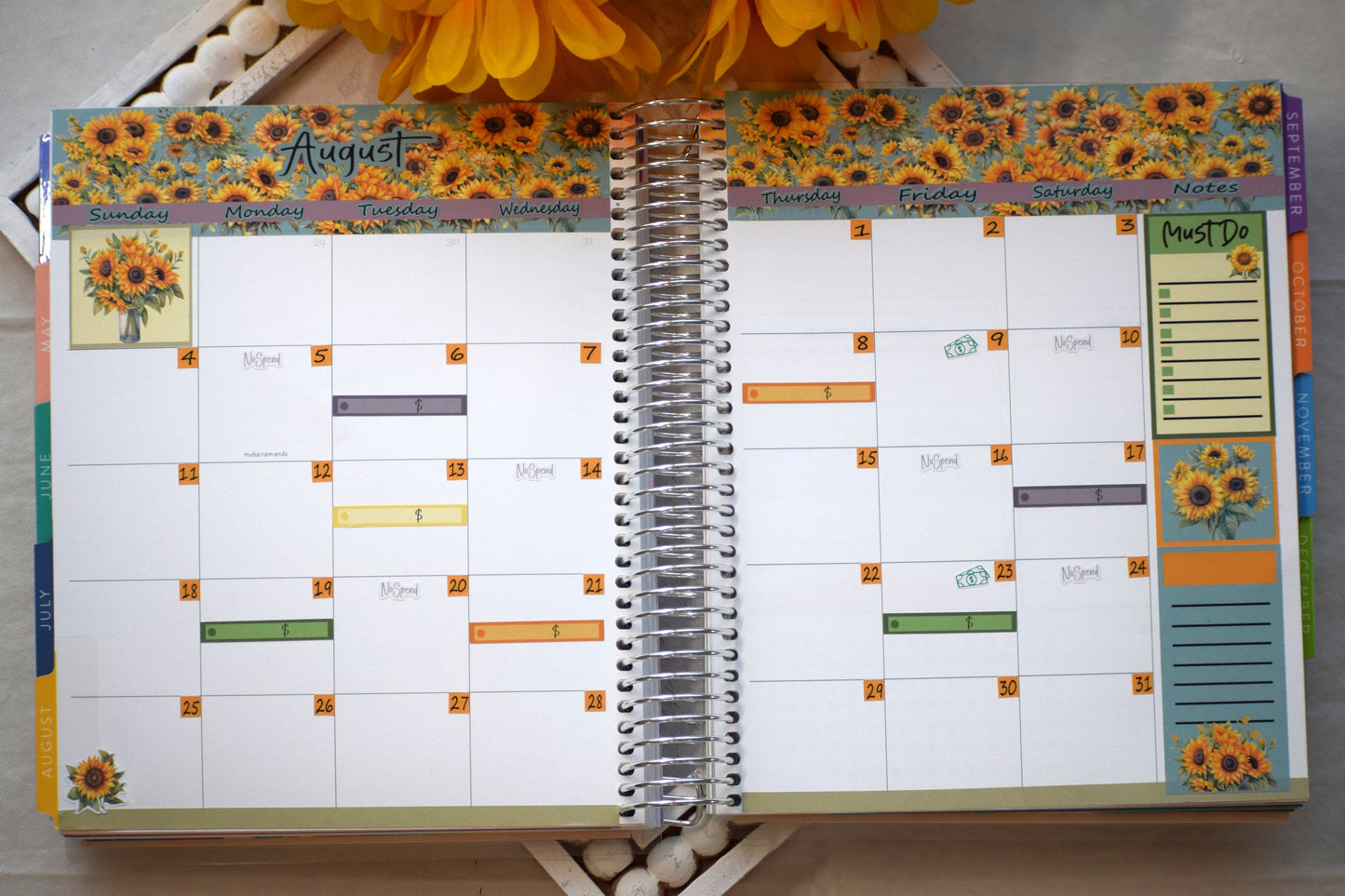 Monthly Header Planner Sticker Sheet for Erin Condren| TBM Live Rich Planners, Sunflowers