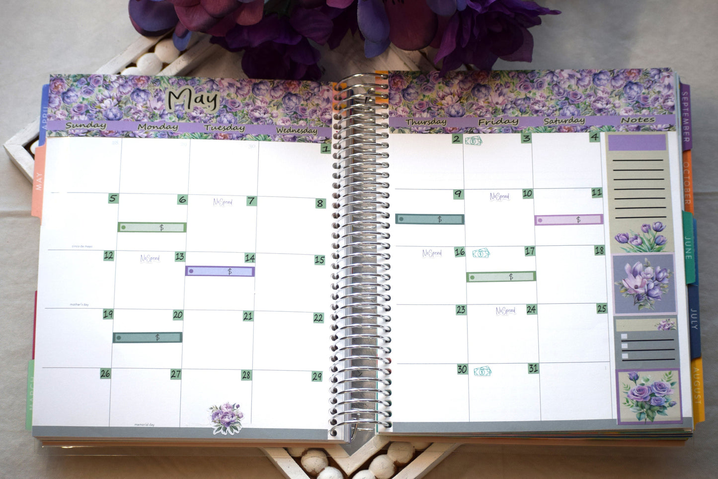 Monthly Header Planner Sticker Sheet for Erin Condren| TBM Live Rich Planners, Purple Blooms