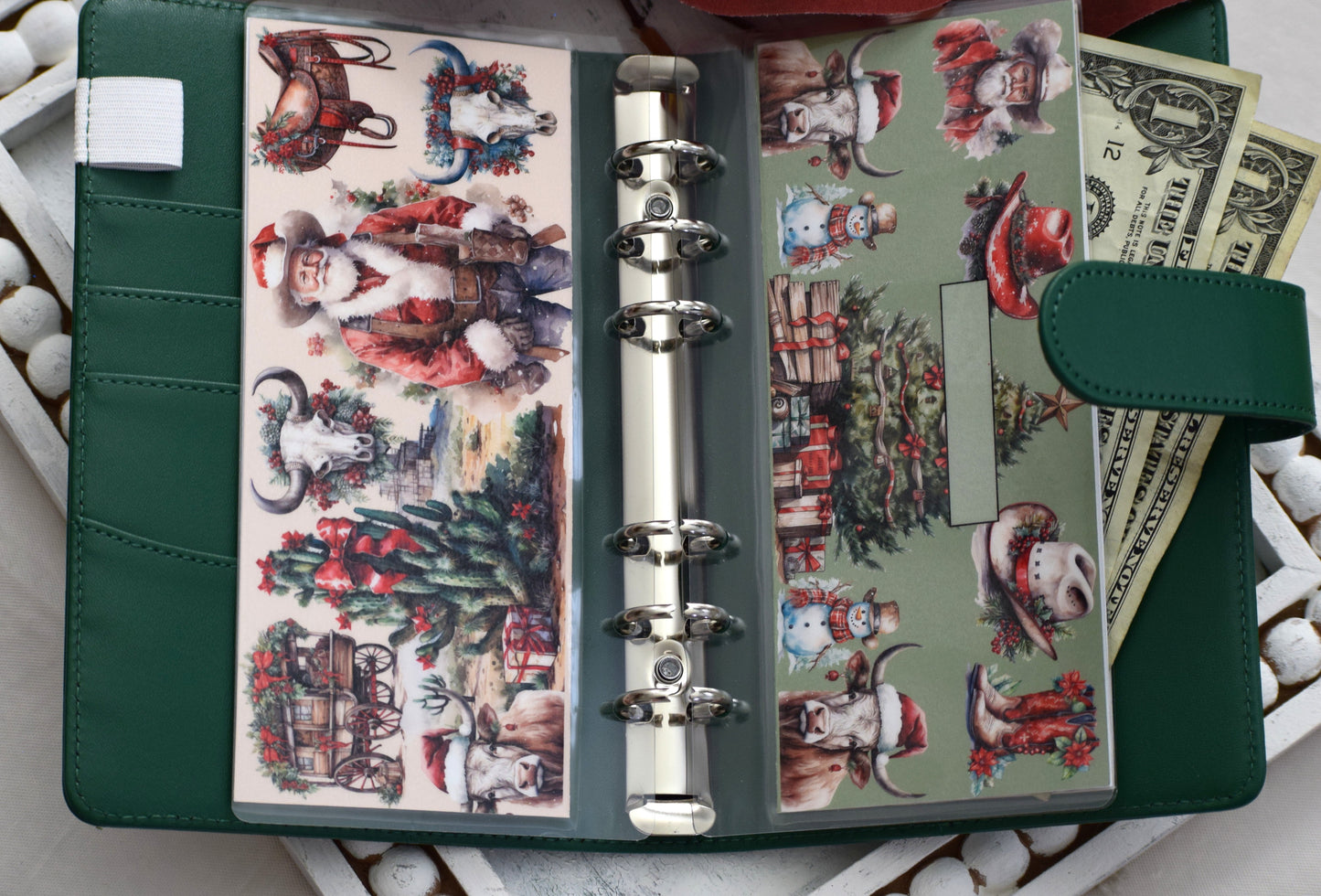 A6 Laminated Cash Envelopes, Cash Binder Envelope, Western Christmas Theme
