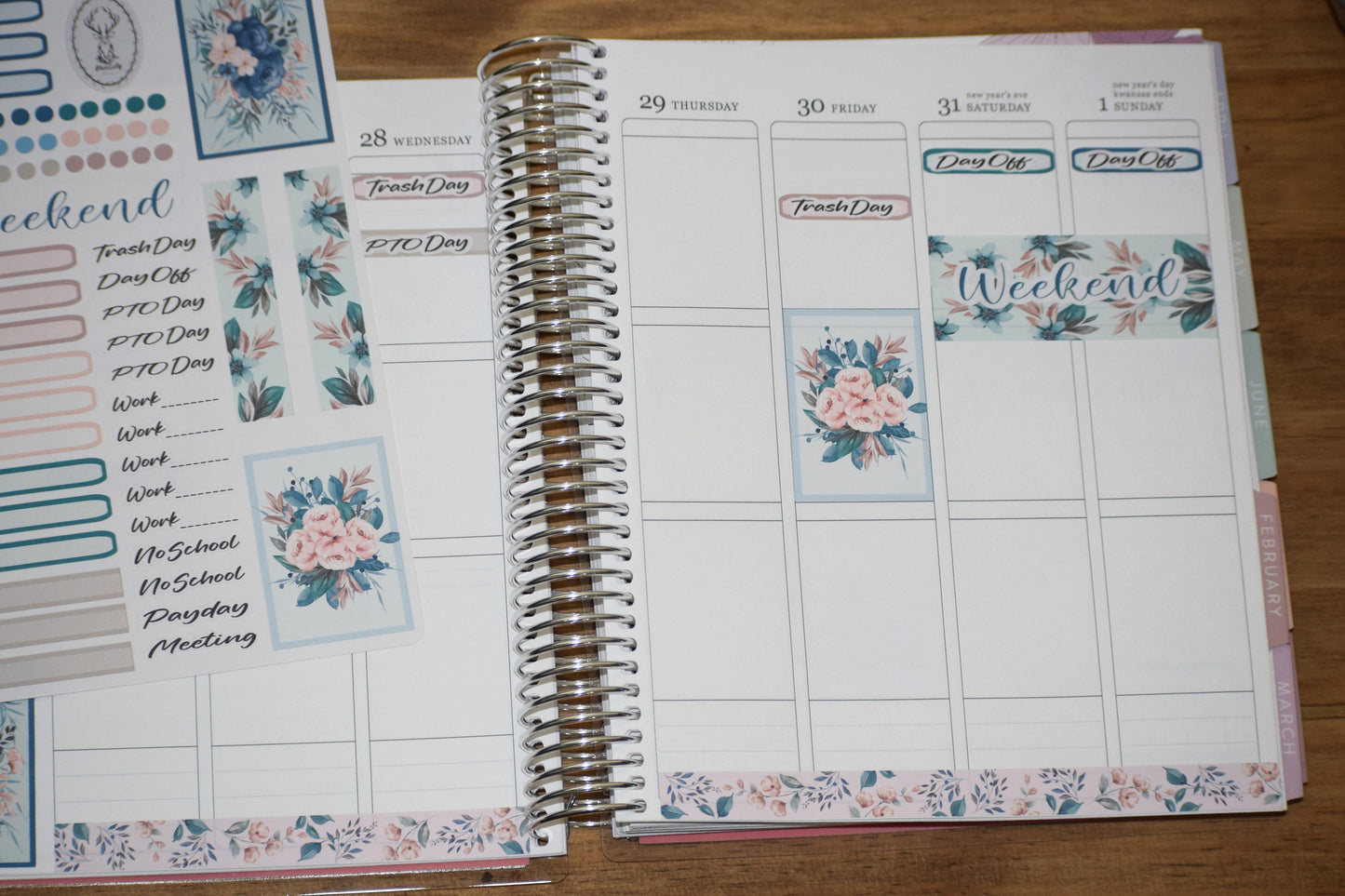 Weekly Planner Sticker Kit, #2 Blue Flowers