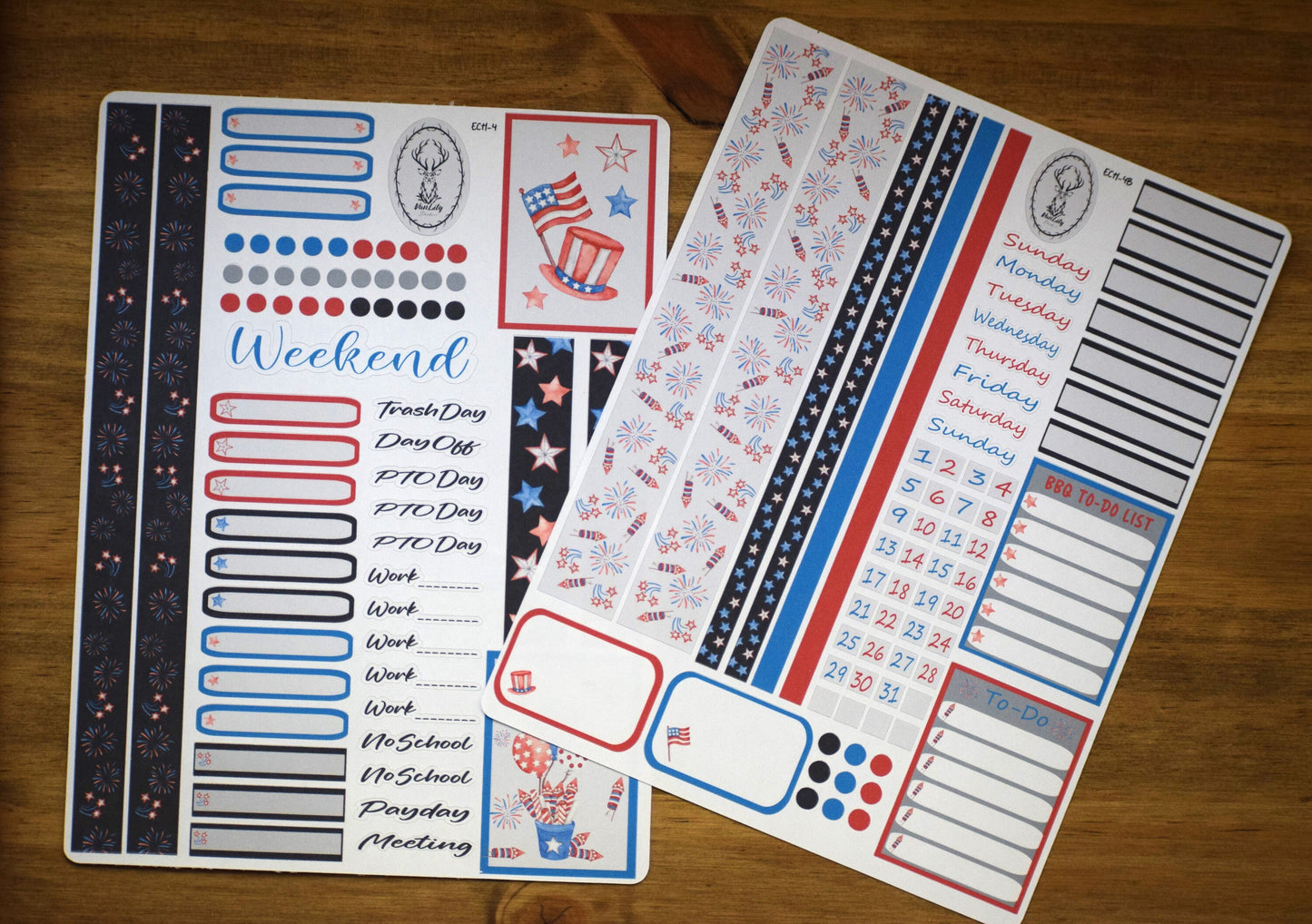Weekly Planner Sticker Kit, #4 Red White and Blue