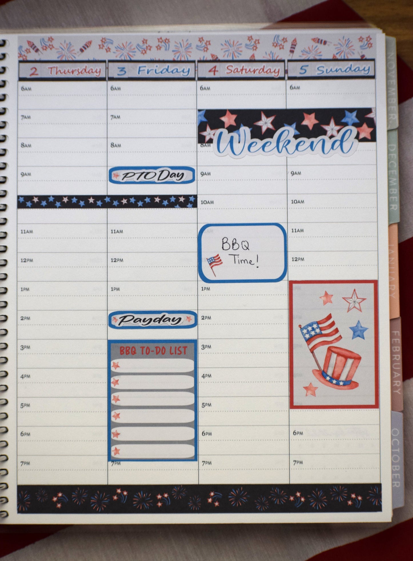 Weekly Planner Sticker Kit, #4 Red White and Blue