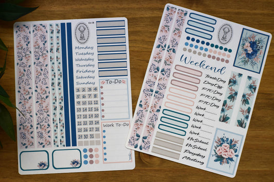 Weekly Planner Sticker Kit, #2 Blue Flowers