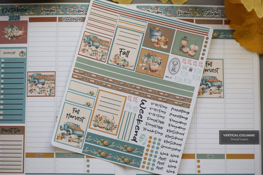 Plum Paper 7x9 Vertical Columns, Weekly Planner Sticker Kit #14 Autumn Blue Truck