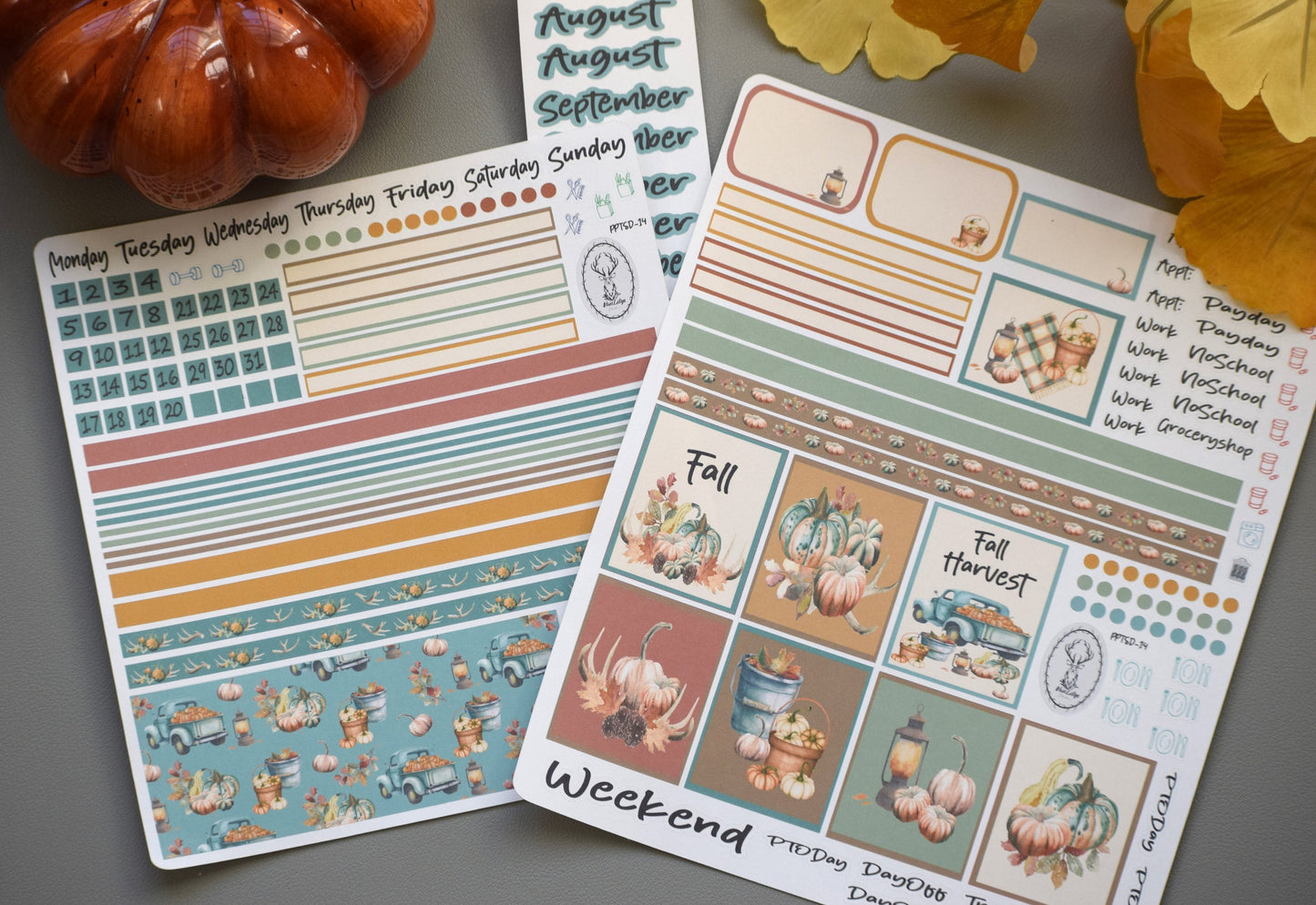 Plum Paper 7x9 Two Sided Days Weekly Planner Sticker Kit #14, Autumn Blue Truck