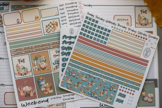 Plum Paper 7x9 Two Sided Days Weekly Planner Sticker Kit #14, Autumn Blue Truck