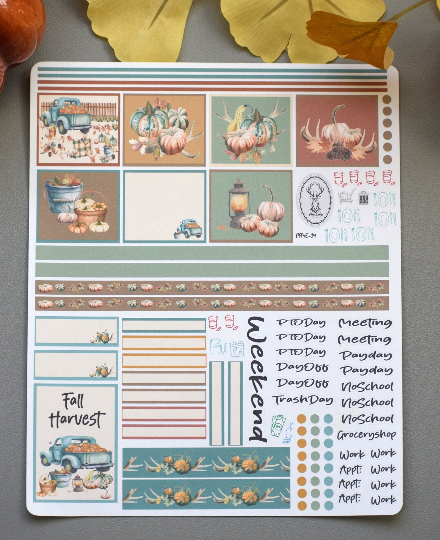 Plum Paper 7x9 ME Weekly Planner Sticker Kit #14, Autumn Blue Truck