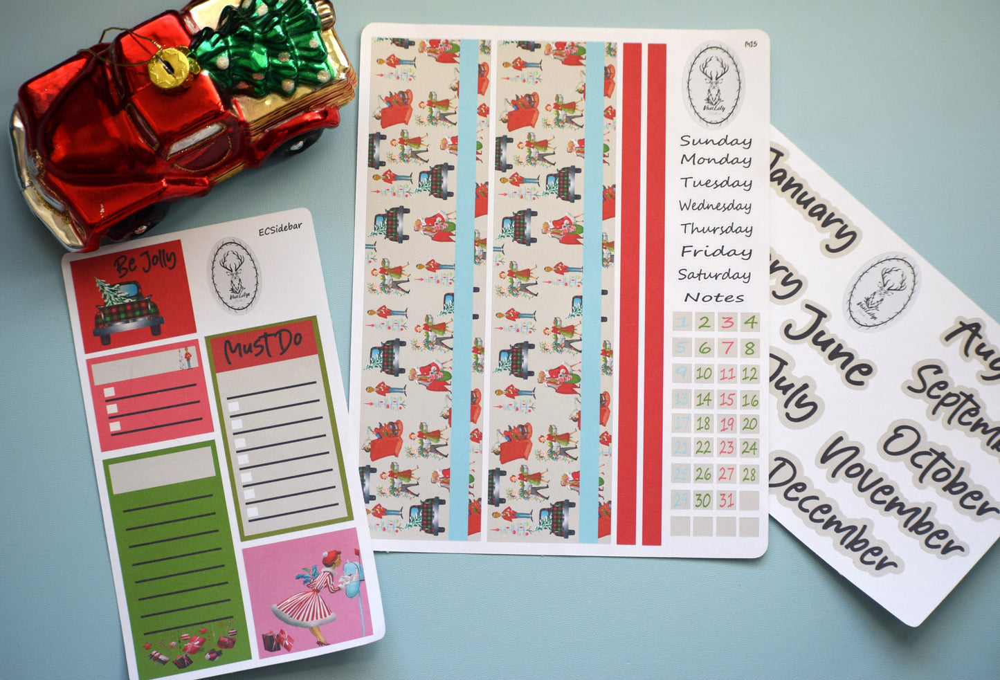 Erin Condren\TBM Monthly Header Sticker Sheet, Retro Christmas