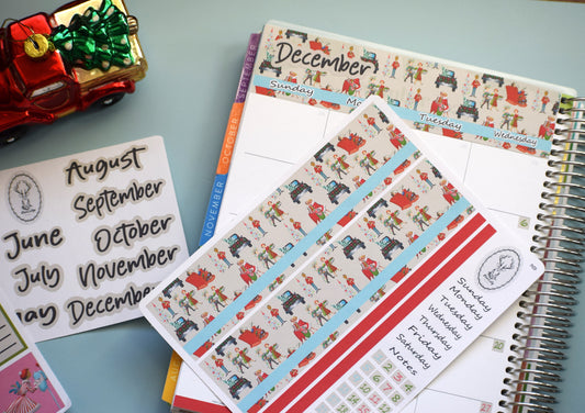 Erin Condren\TBM Monthly Header Sticker Sheet, Retro Christmas