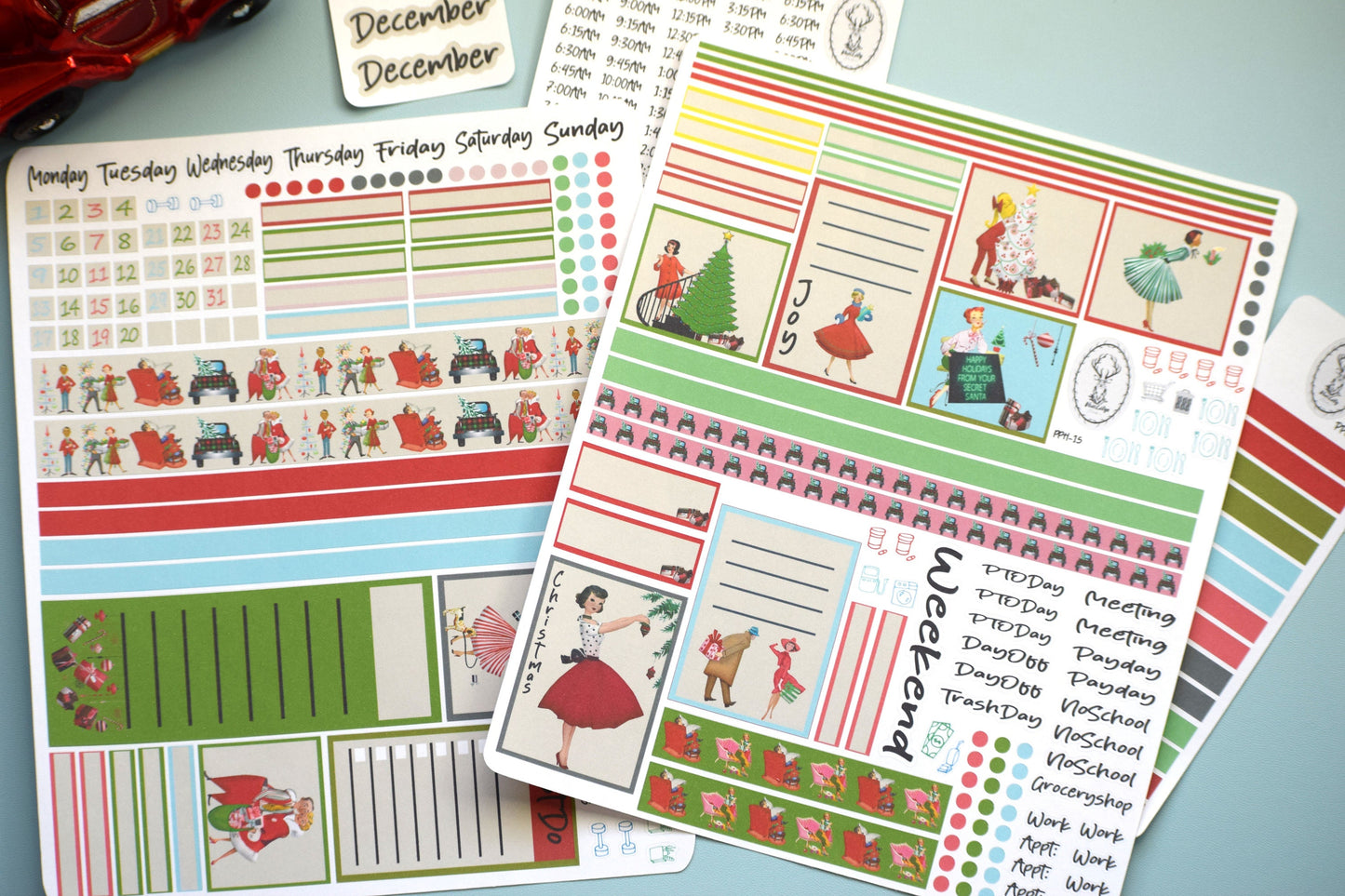 Plum Paper 7x9 Hourly Weekly Planner Sticker Kit #15, Retro Christmas