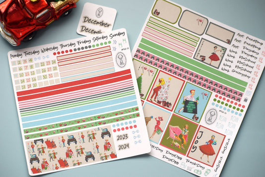Plum Paper 7x9 Two Sided Days Weekly Planner Sticker Kit #15, Retro Christmas