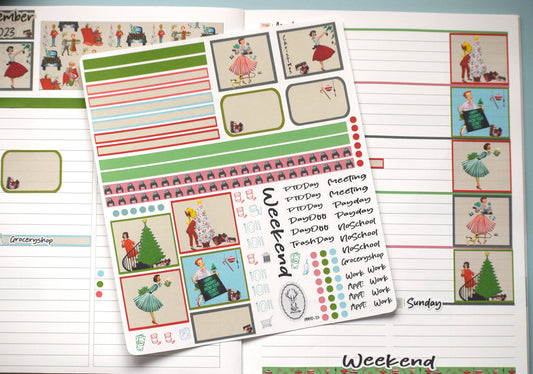 Plum Paper 7x9 Notes And Days Weekly Planner Sticker Kit #15,  Retro Christmas