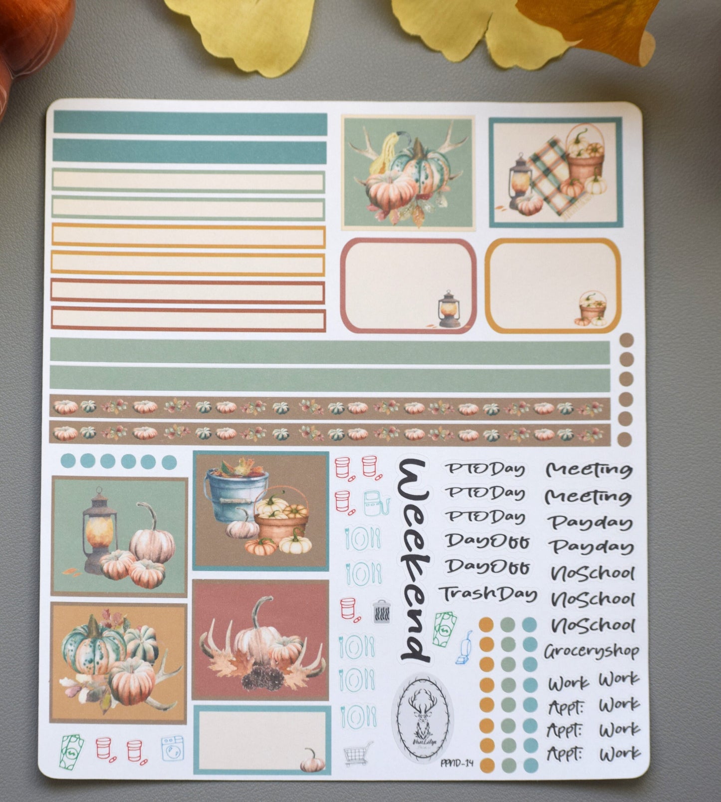 Plum Paper 7x9 Notes and Days Weekly Planner Sticker Kit #14, Autumn Blue Truck